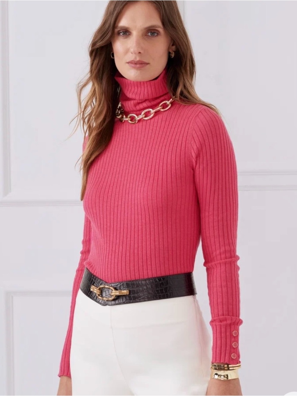 J.McLaughlin Arlette Ribbed Turtleneck Sweater Pink Knitwear